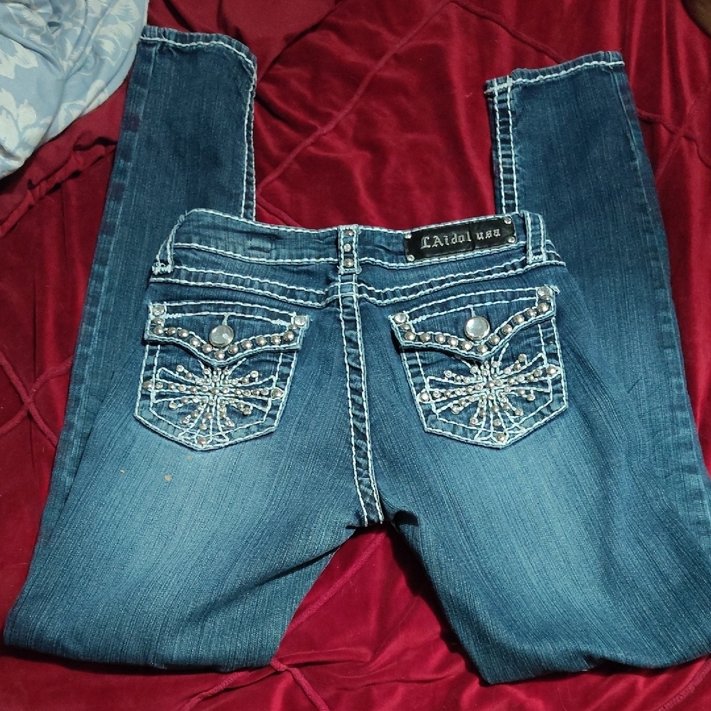 L.A. Idol Women's Embellished Blue Boot Cut Jeans